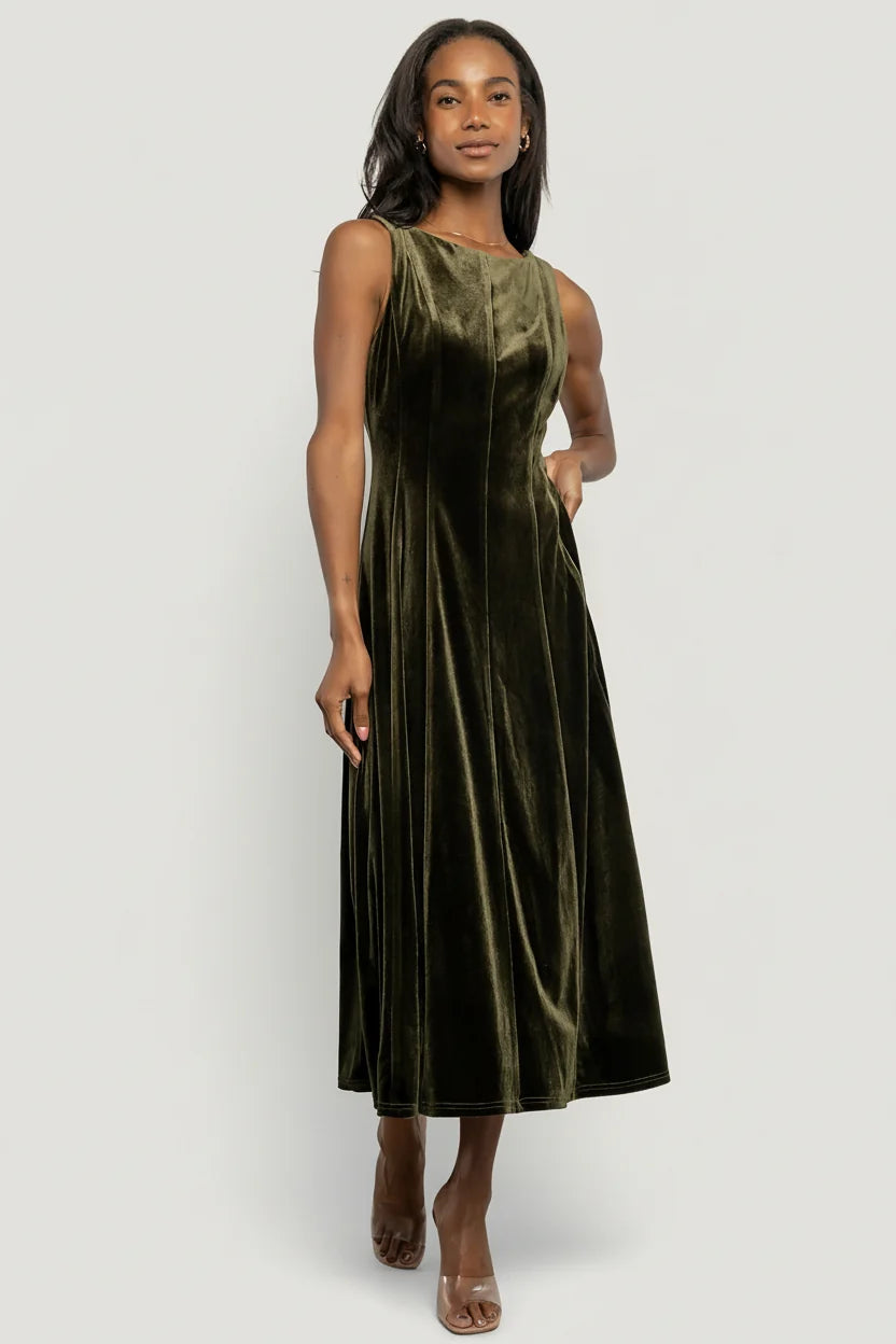 Annika Velvet Midi Dress | Olive Main image