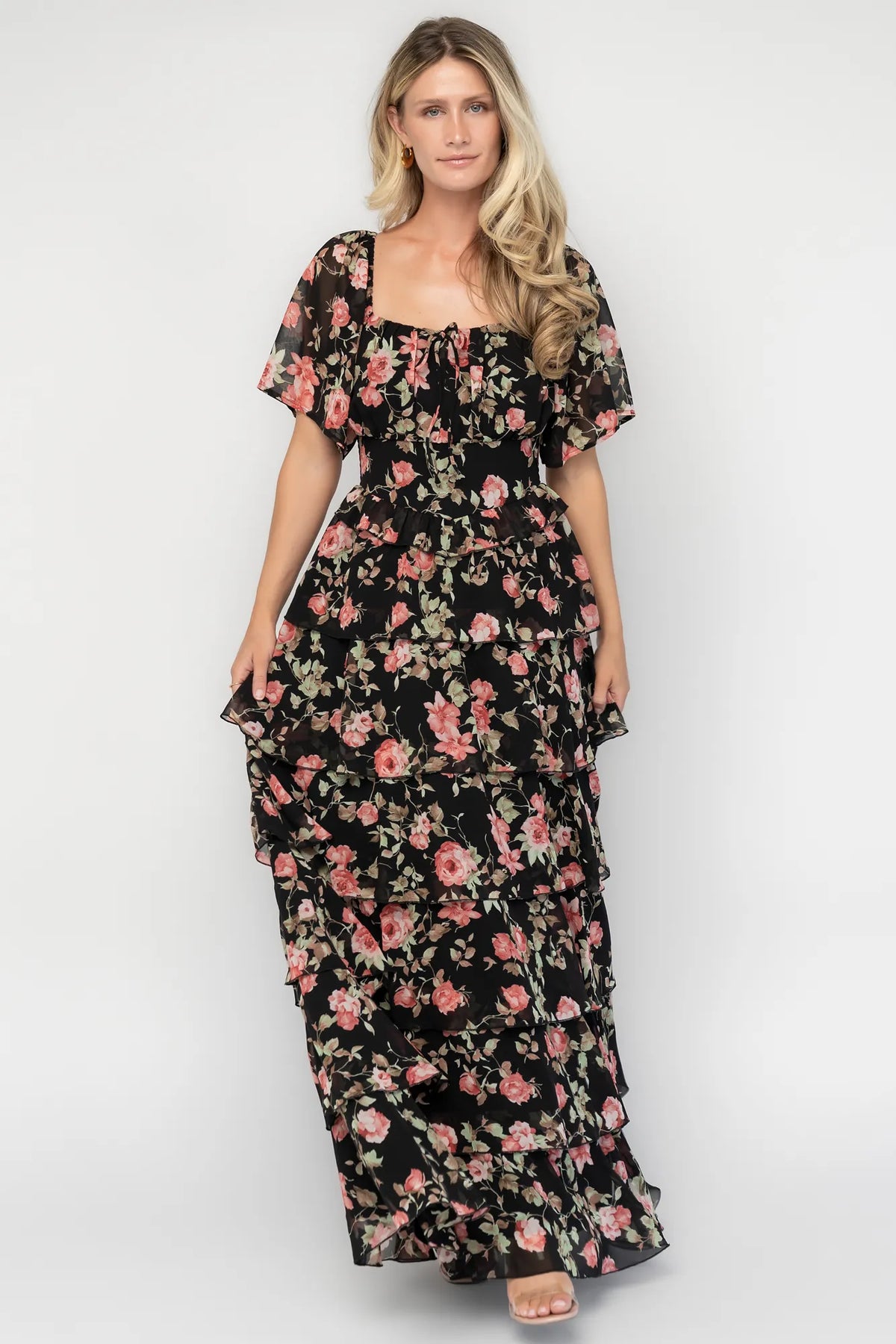 Bliss Tiered Maxi Dress | Black Multi Floral Main image