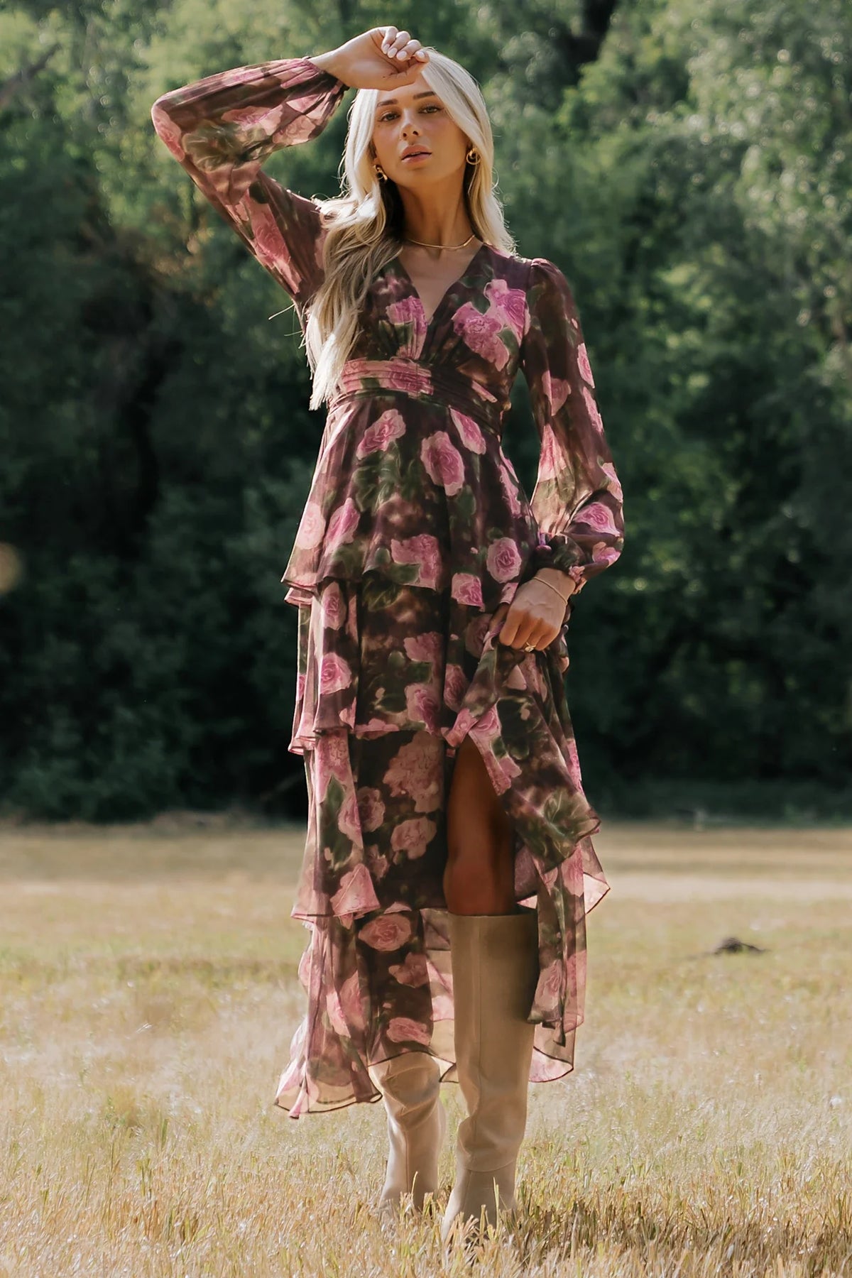 Mariella Tiered Maxi Dress | Mahogany Rose Floral Main image