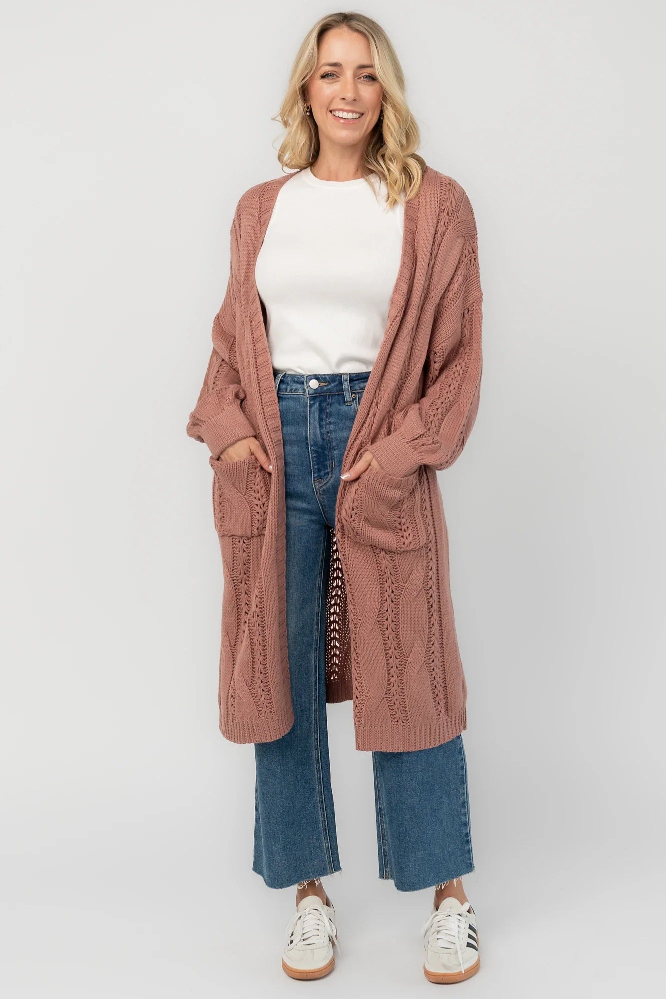 Braxton Cable Knit Cardigan | Dusty Rosewood Secondary image