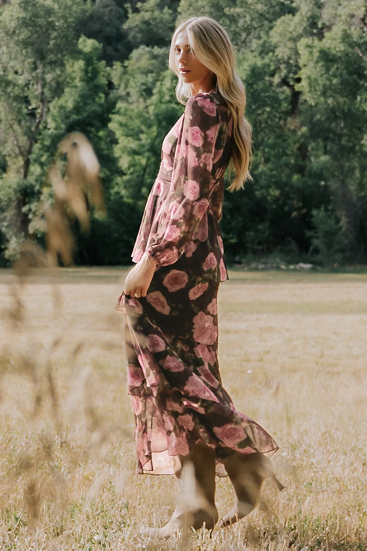 Mariella Tiered Maxi Dress | Mahogany Rose Floral