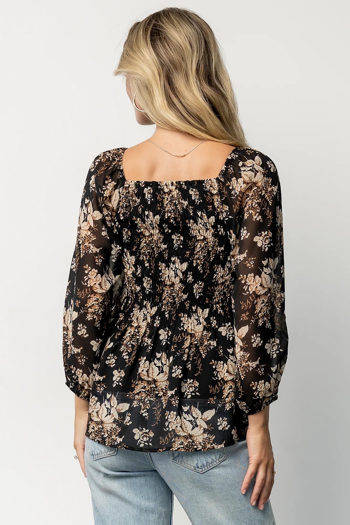 Fenna Smocked Top | Black Floral