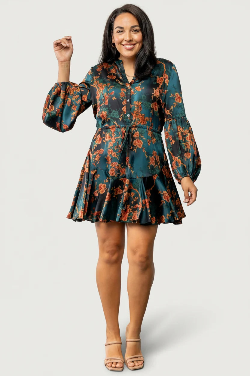 Venice Short Dress | Jade + Copper Floral Secondary image
