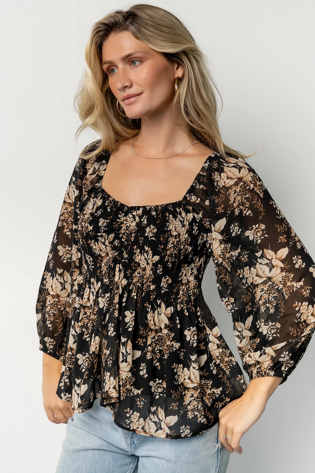 Fenna Smocked Top | Black Floral Secondary image