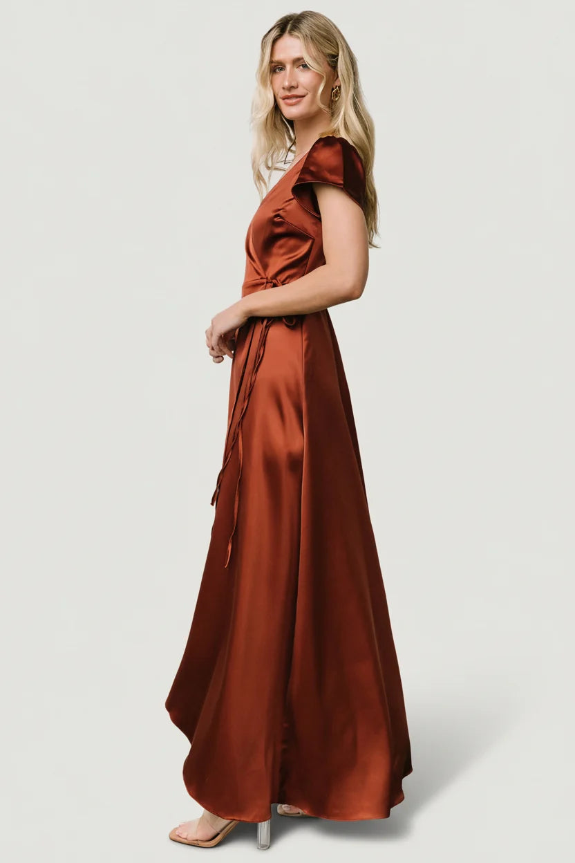 Krystal Satin Wrap Gown | Cinnamon