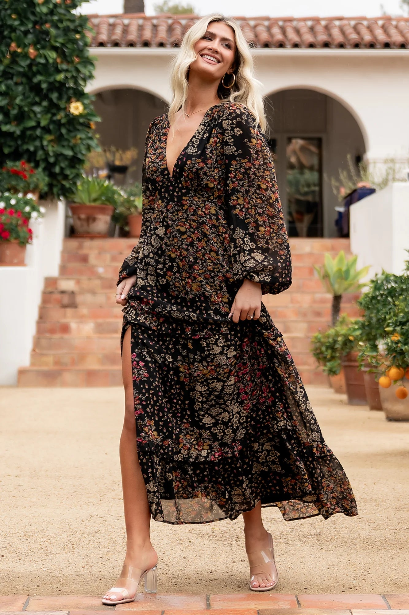 Bowman Deep V Maxi Dress | Black Multi Secondary image