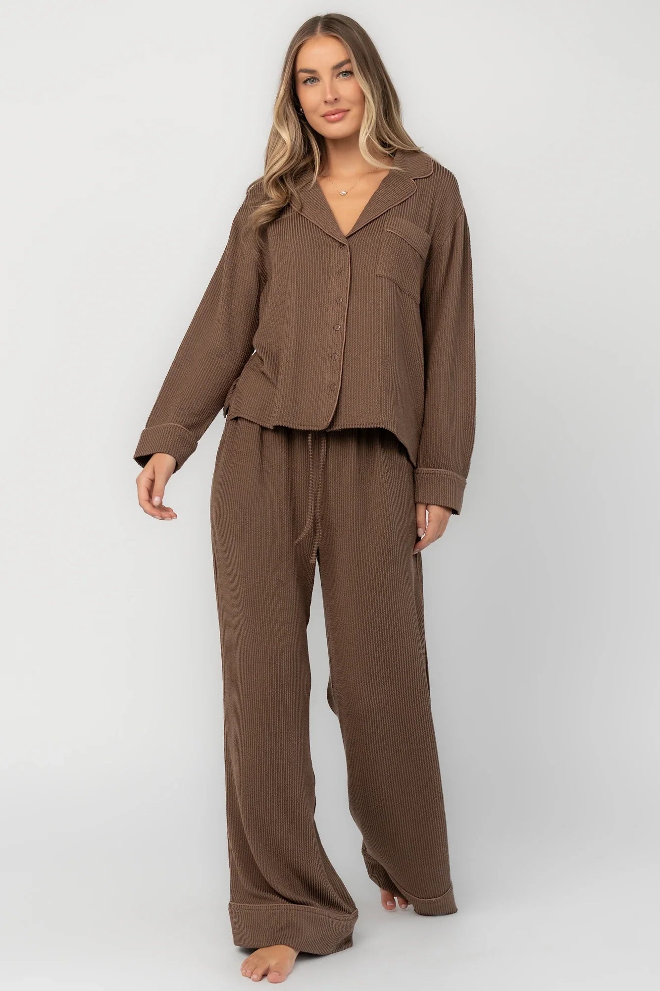 Eloise Ribbed Pajama Set | Brown Secondary image