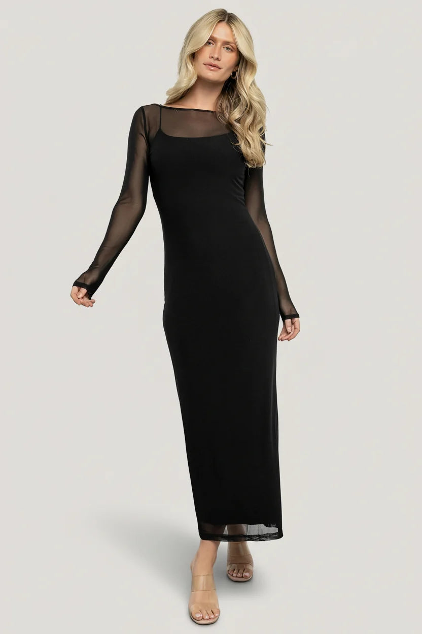 Darya Mesh Midi Dress | Black Main image