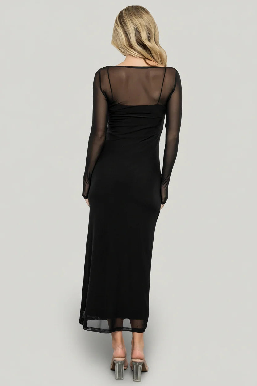 Darya Mesh Midi Dress | Black