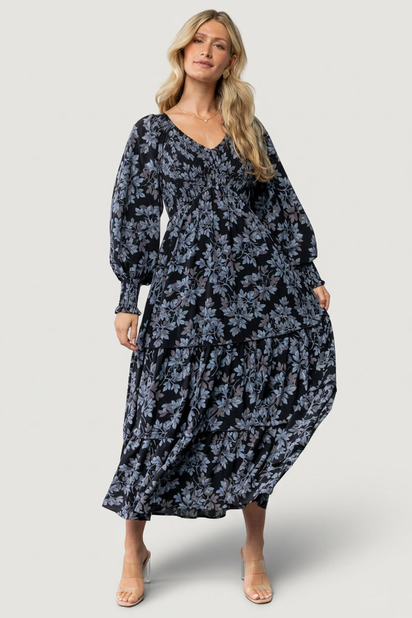 Rayna Smocked Dress | Midnight + Blue Floral Secondary image