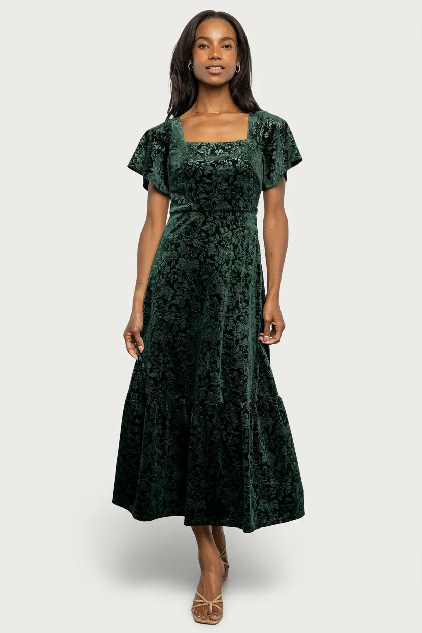 Eirene Velvet Dress | Emerald Main image