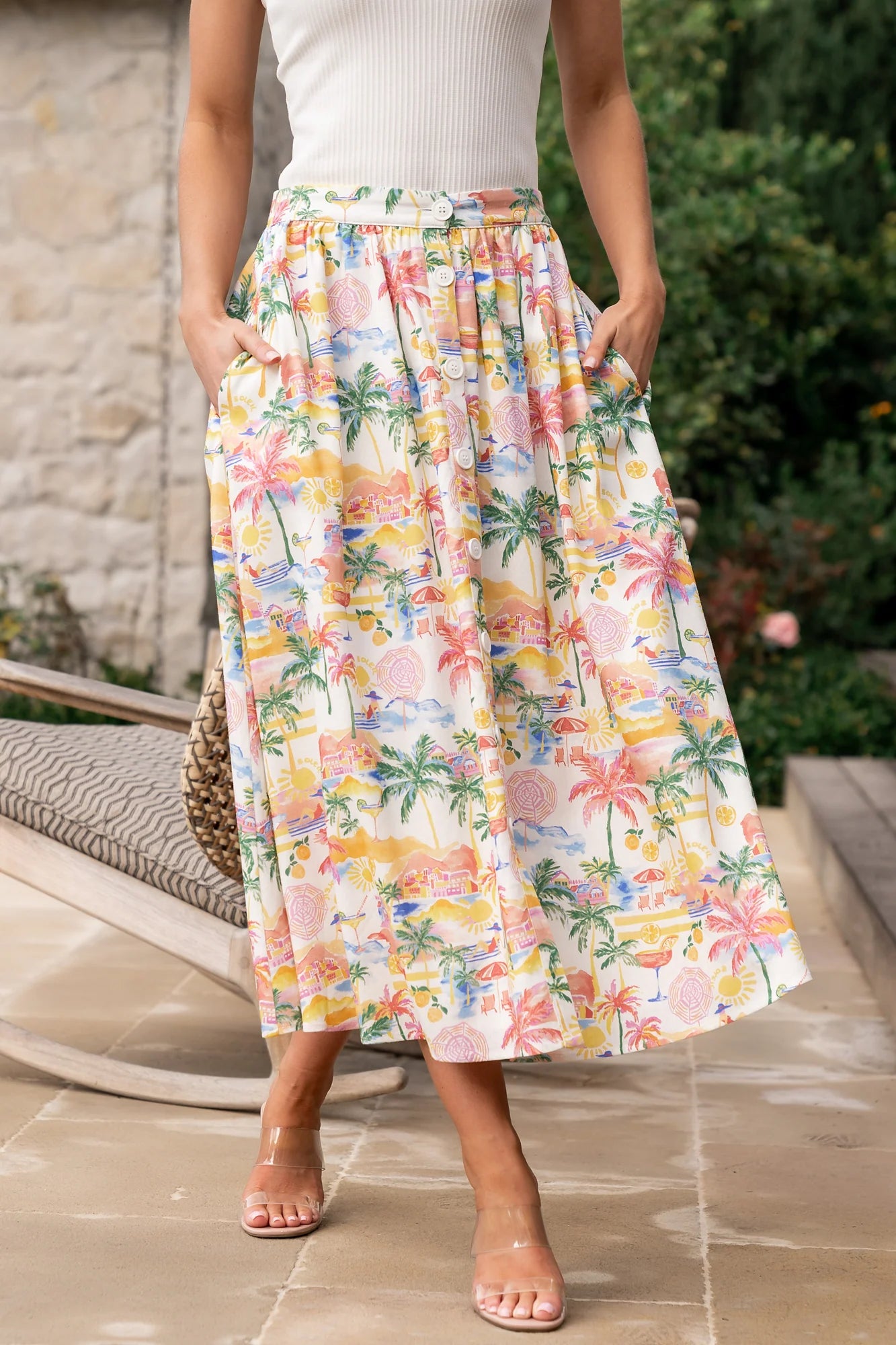 Gigi Button Midi Skirt | Off White + Multi Print Secondary image