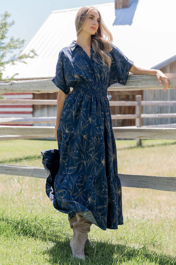 Hedda Tiered Maxi Dress | Deep Blue + Natural Floral