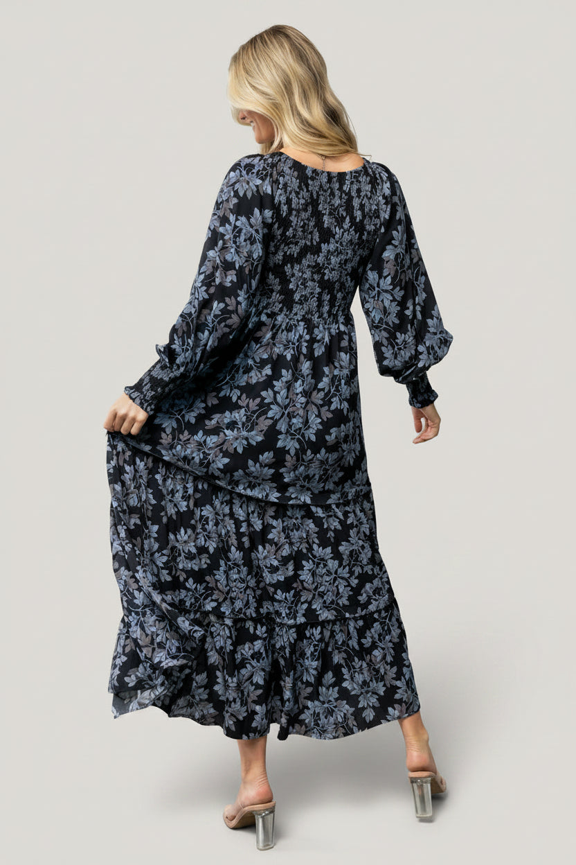 Rayna Smocked Dress | Midnight + Blue Floral