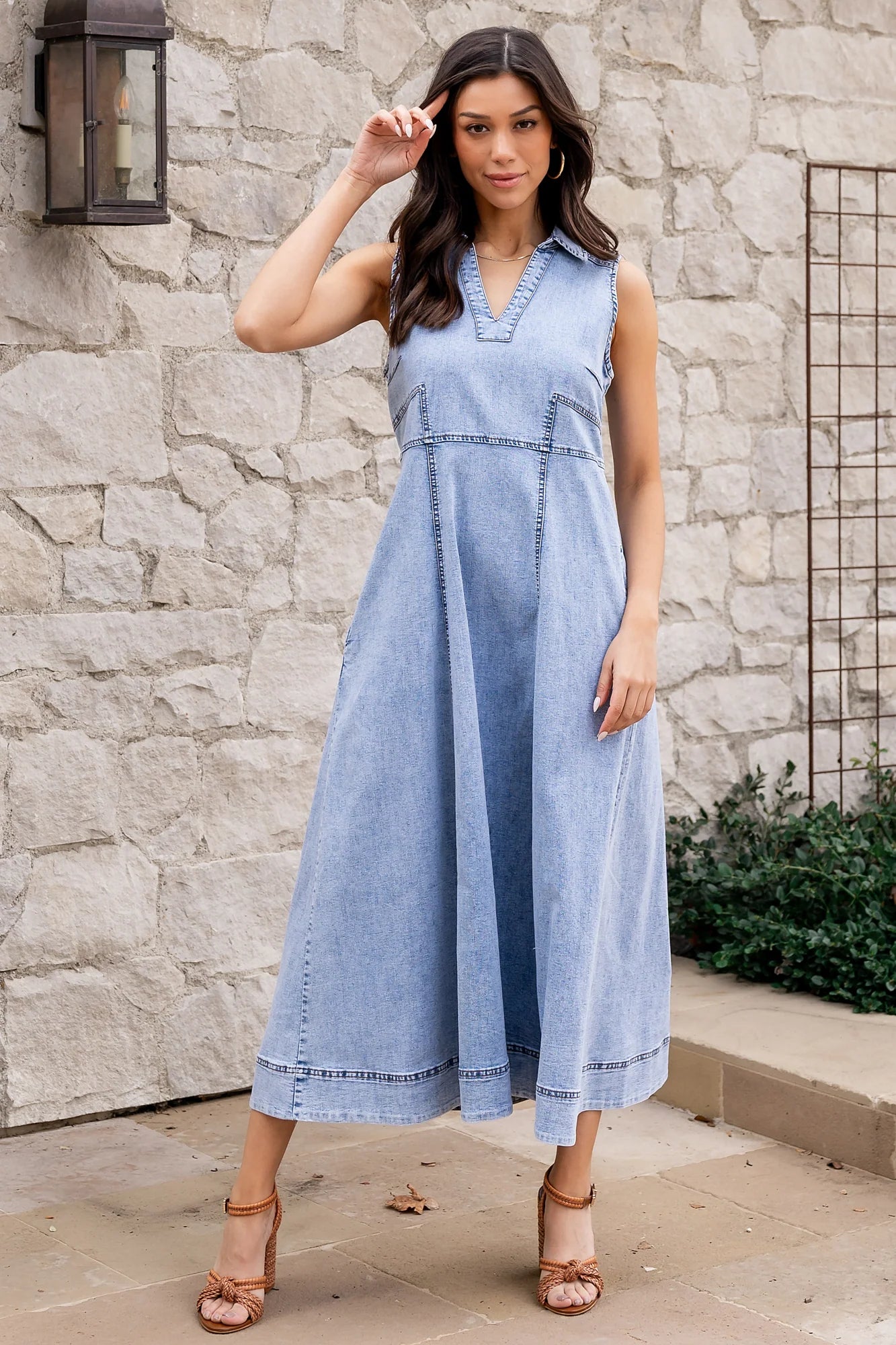 Georgia Sleeveless Midi Dress | Denim Secondary image