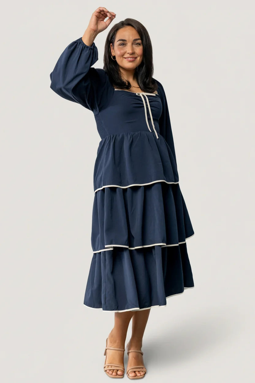 Barcelona Tiered Dress | Navy Main image