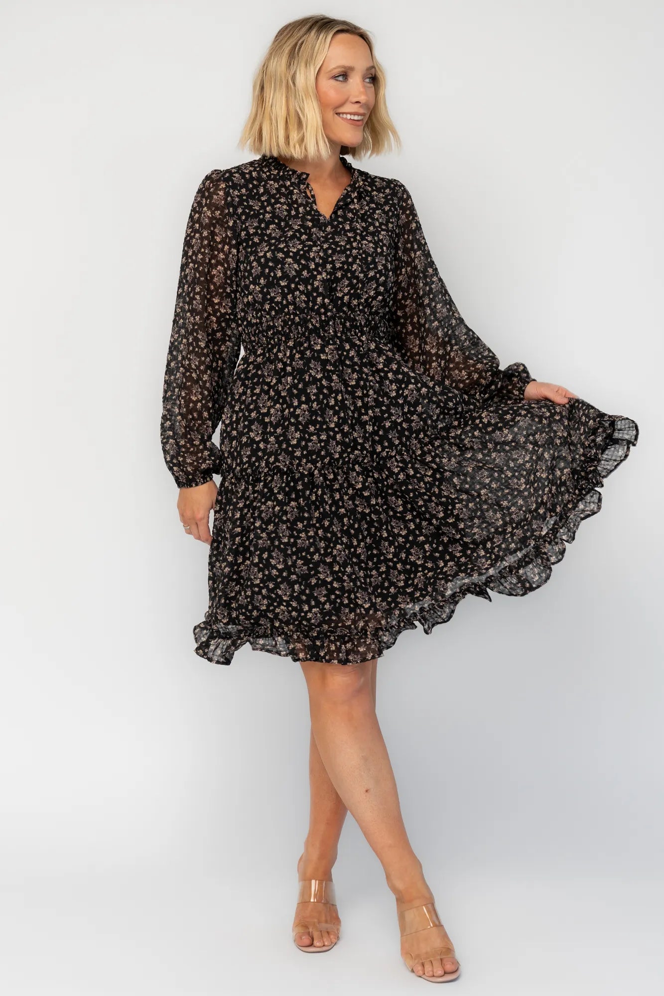 Fairfield Short Dress | Black Floral Secondary image