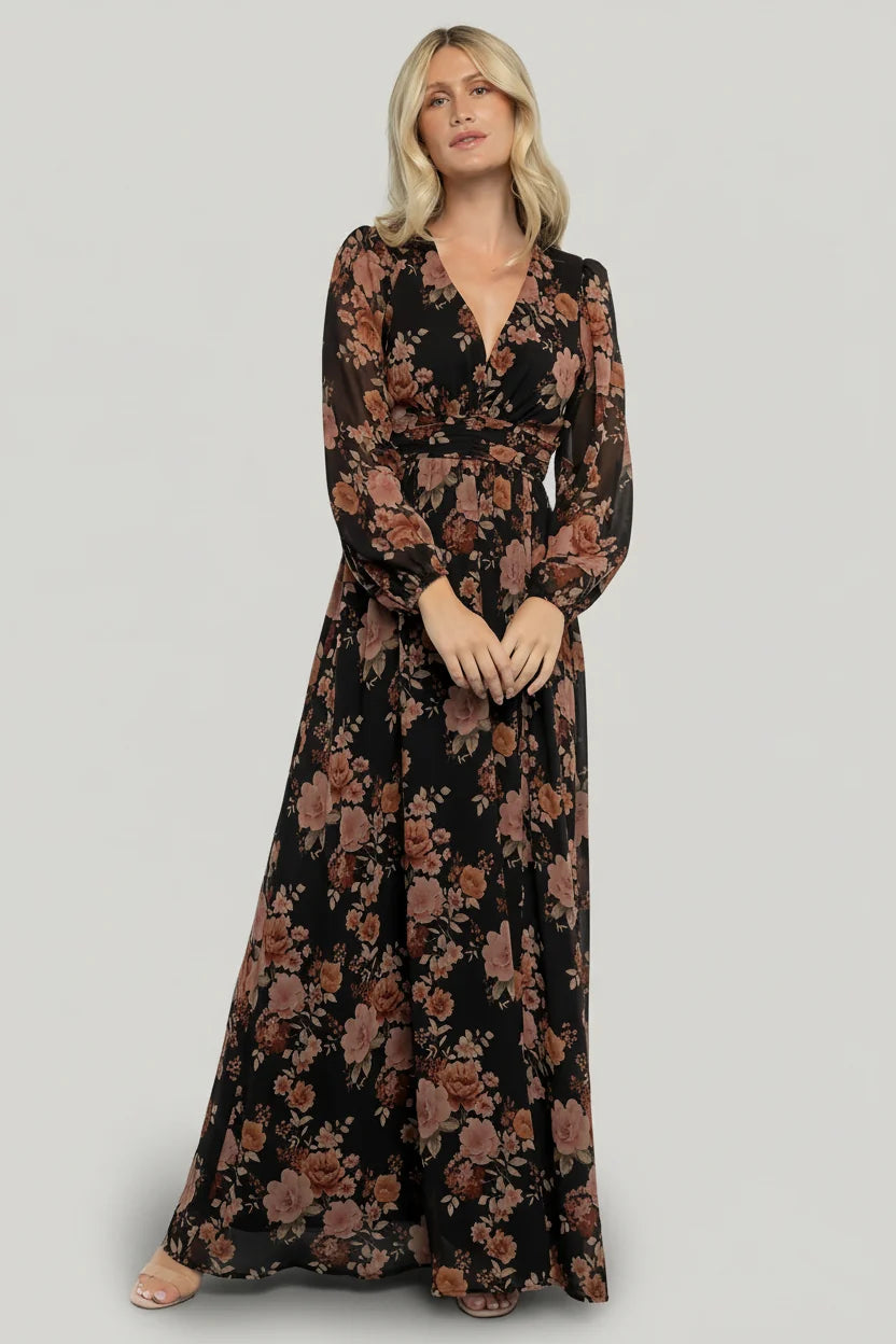 Adira Maxi Dress | Black + Mauve Floral Main image