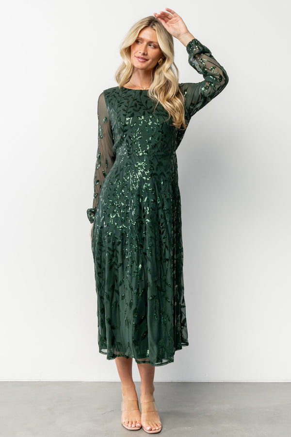 Kalla Sequin Midi Dress | Emerald