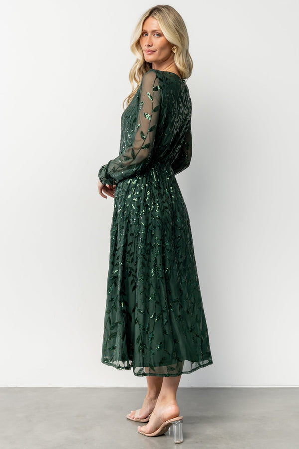 Kalla Sequin Midi Dress | Emerald