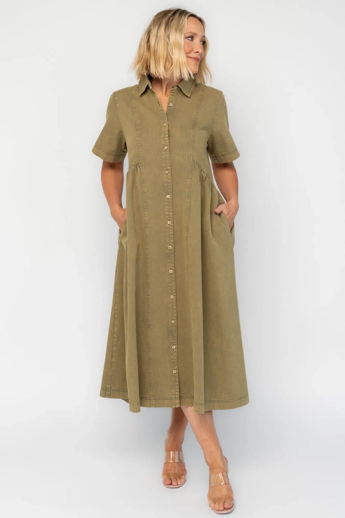 Lenore Button Up Dress | Olive Main image