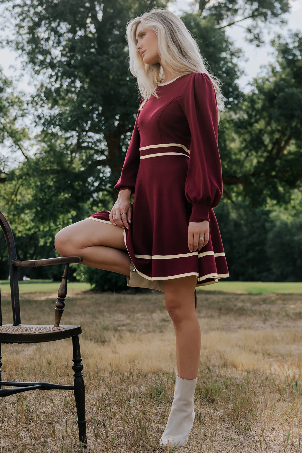 Ashley Knit Short Dress | Wine + Cream