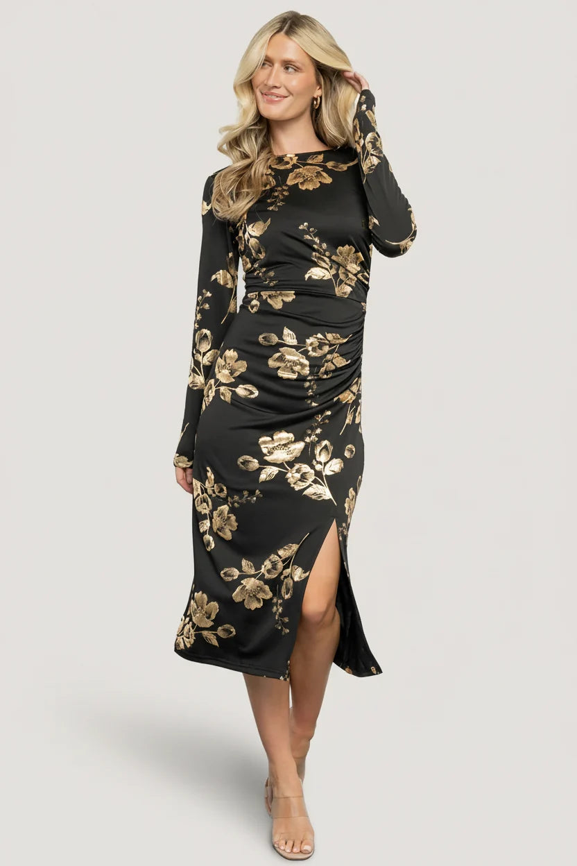 Valeria Midi Dress | Black + Gold