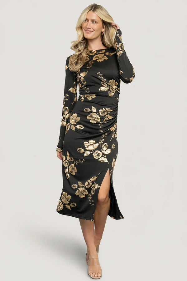 Valeria Midi Dress | Black + Gold