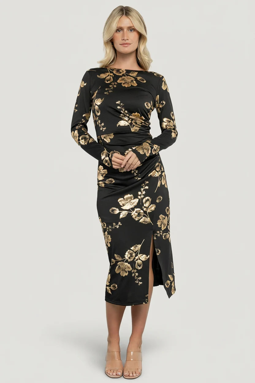 Valeria Midi Dress | Black + Gold Main image