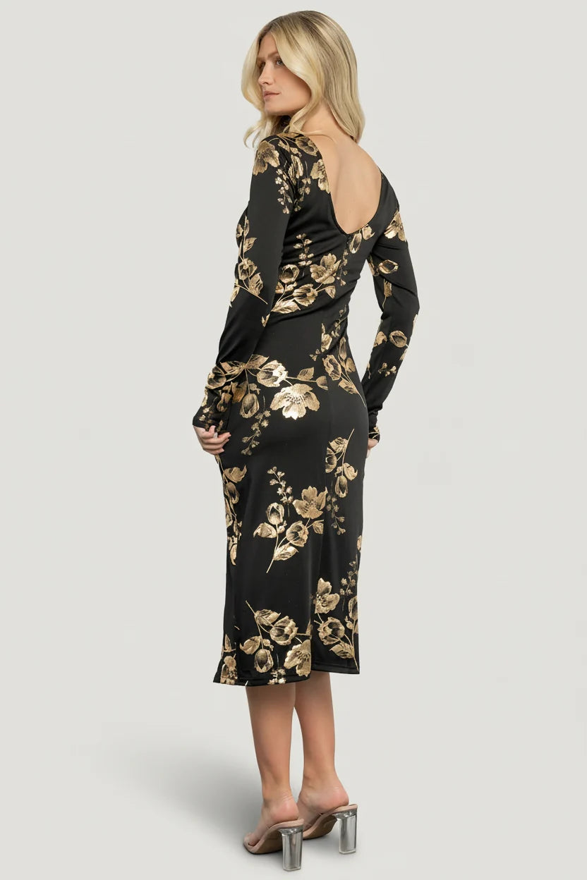 Valeria Midi Dress | Black + Gold