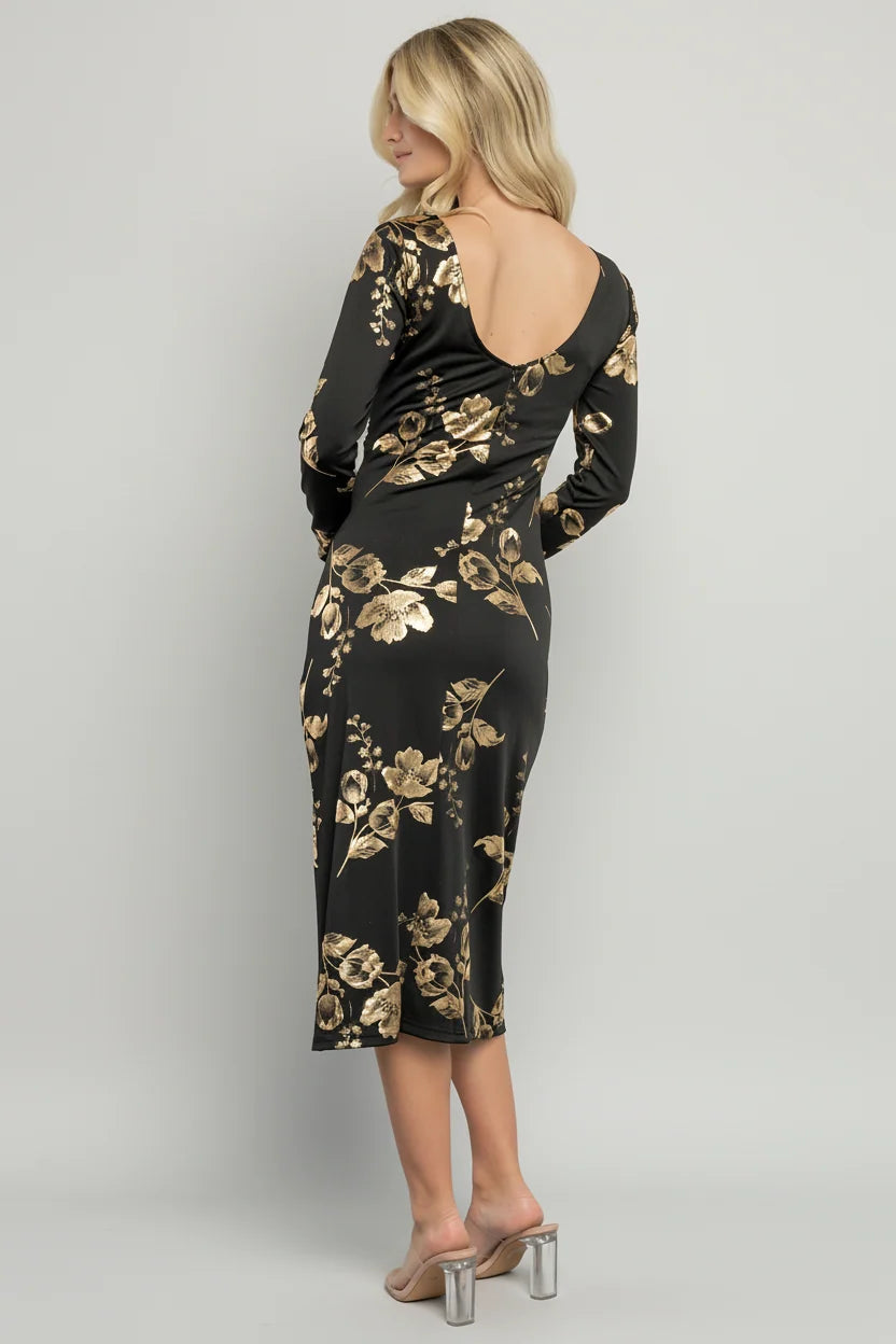 Valeria Midi Dress | Black + Gold