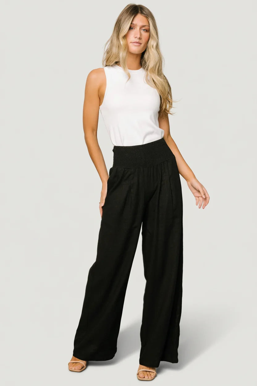 Parvati Smocked Waist Pants | Black