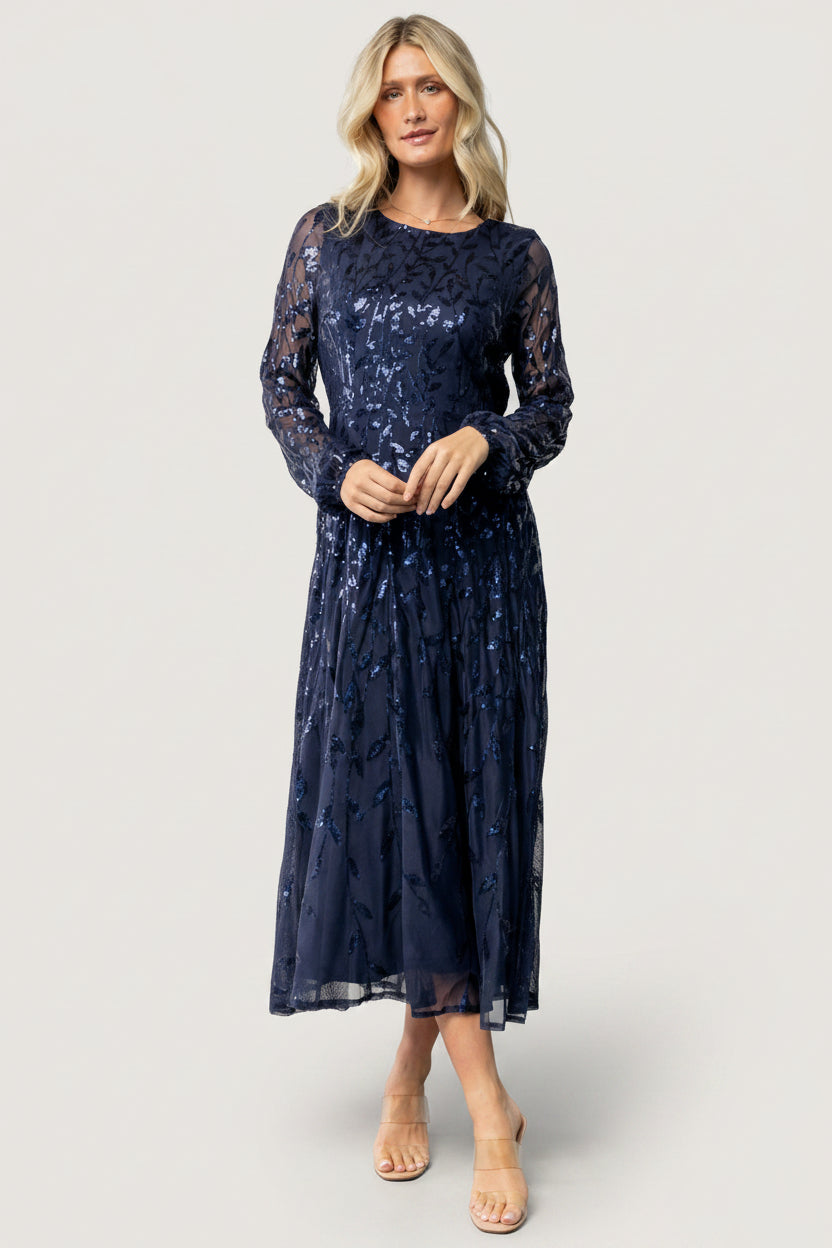 Kalla Sequin Midi Dress | Navy Main image