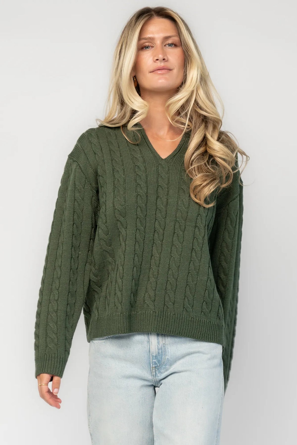 Arden Cable Knit Sweater | Dark Green Main image