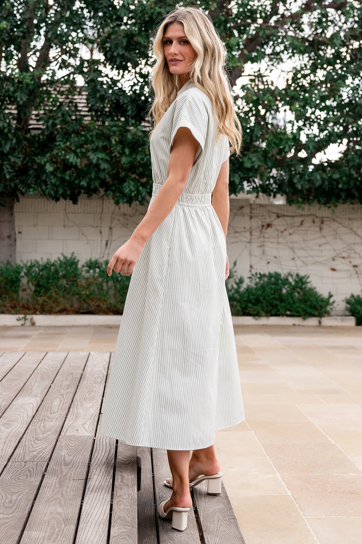 Larah Button Dress | Sage Stripe