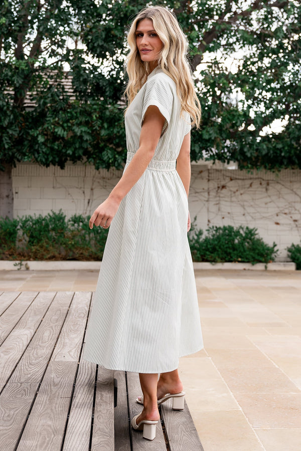 Larah Button Dress | Sage Stripe
