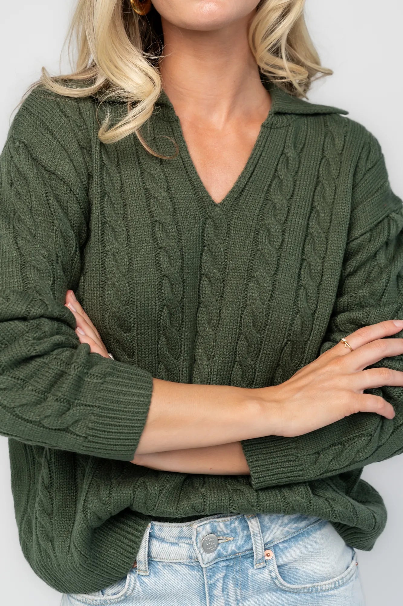 Arden Cable Knit Sweater | Dark Green Secondary image