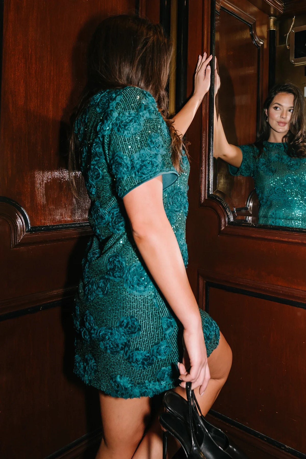 Rhea Sequin Short Dress | Dark Green