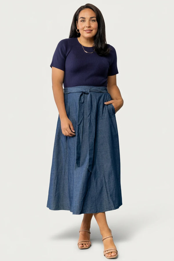Olina Midi Dress | Chambray + Navy