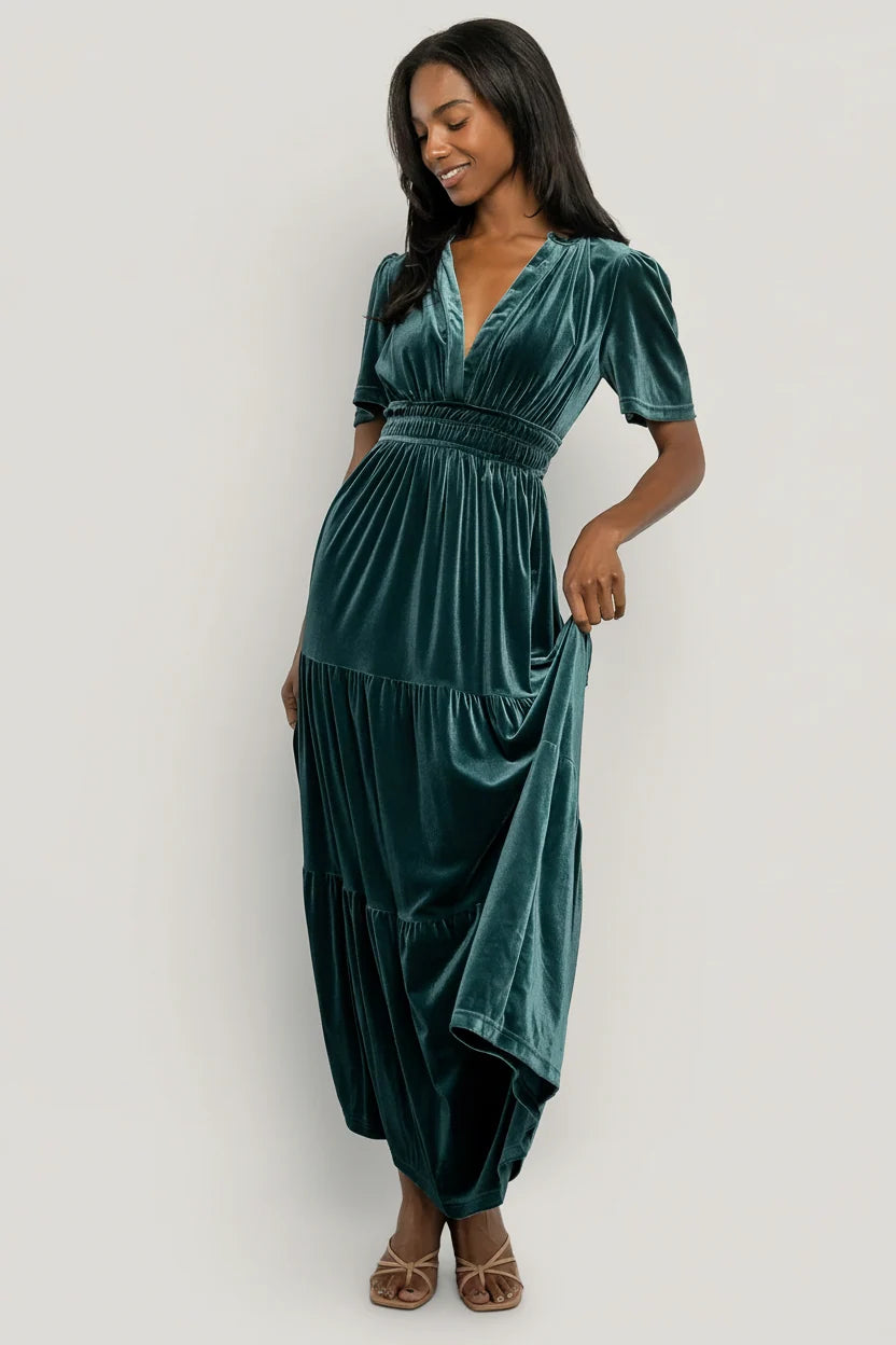 Artemis Velvet Maxi Dress | Deep Lagoon