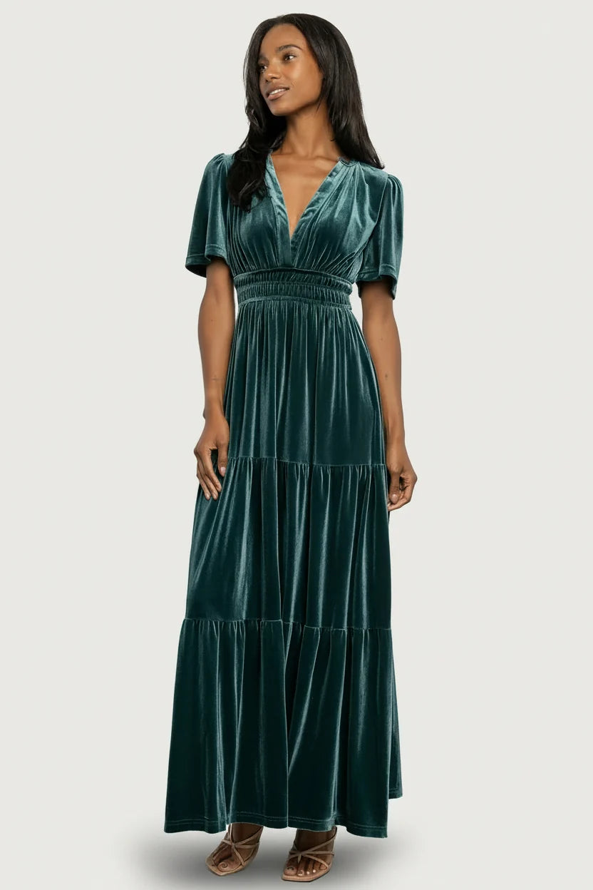 Artemis Velvet Maxi Dress | Deep Lagoon Main image