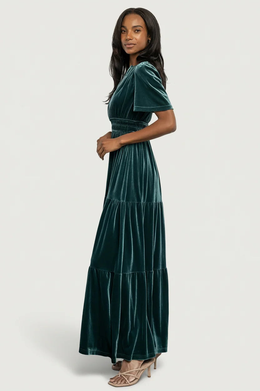 Artemis Velvet Maxi Dress | Deep Lagoon