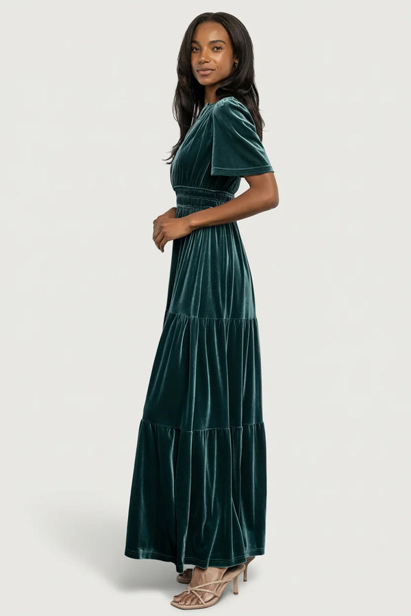 Artemis Velvet Maxi Dress | Deep Lagoon