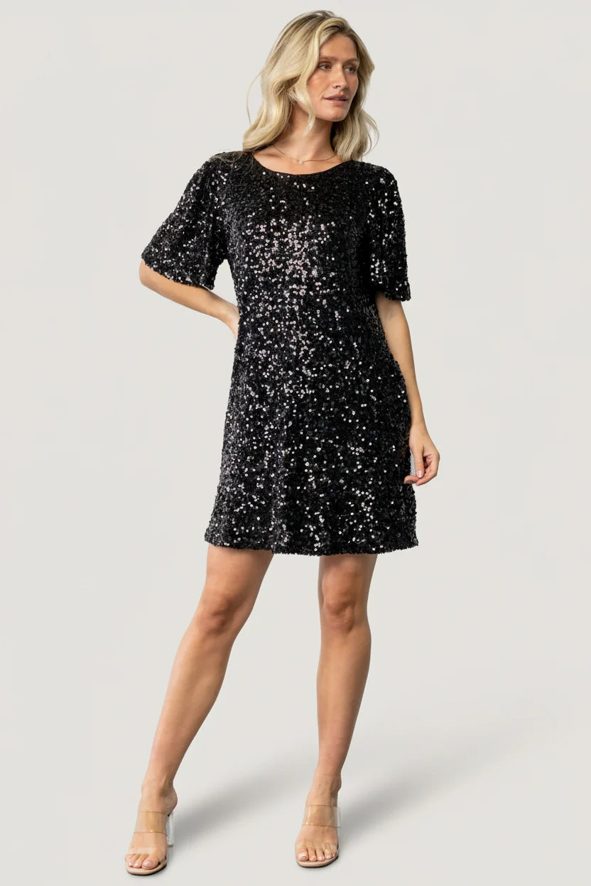 Asta Sequin Shift Dress | Black Main image