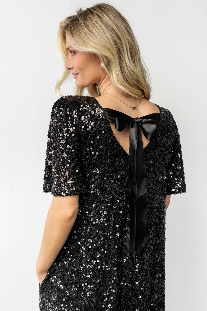 Asta Sequin Shift Dress | Black Secondary image