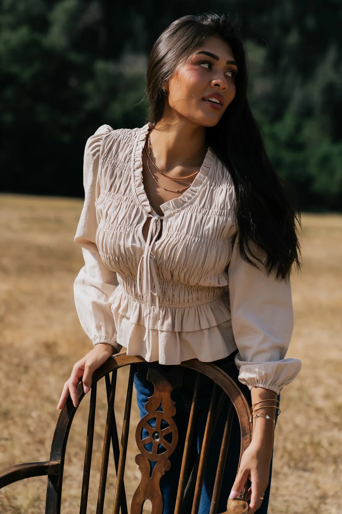 Marnie Smocked Top | Natural Main image