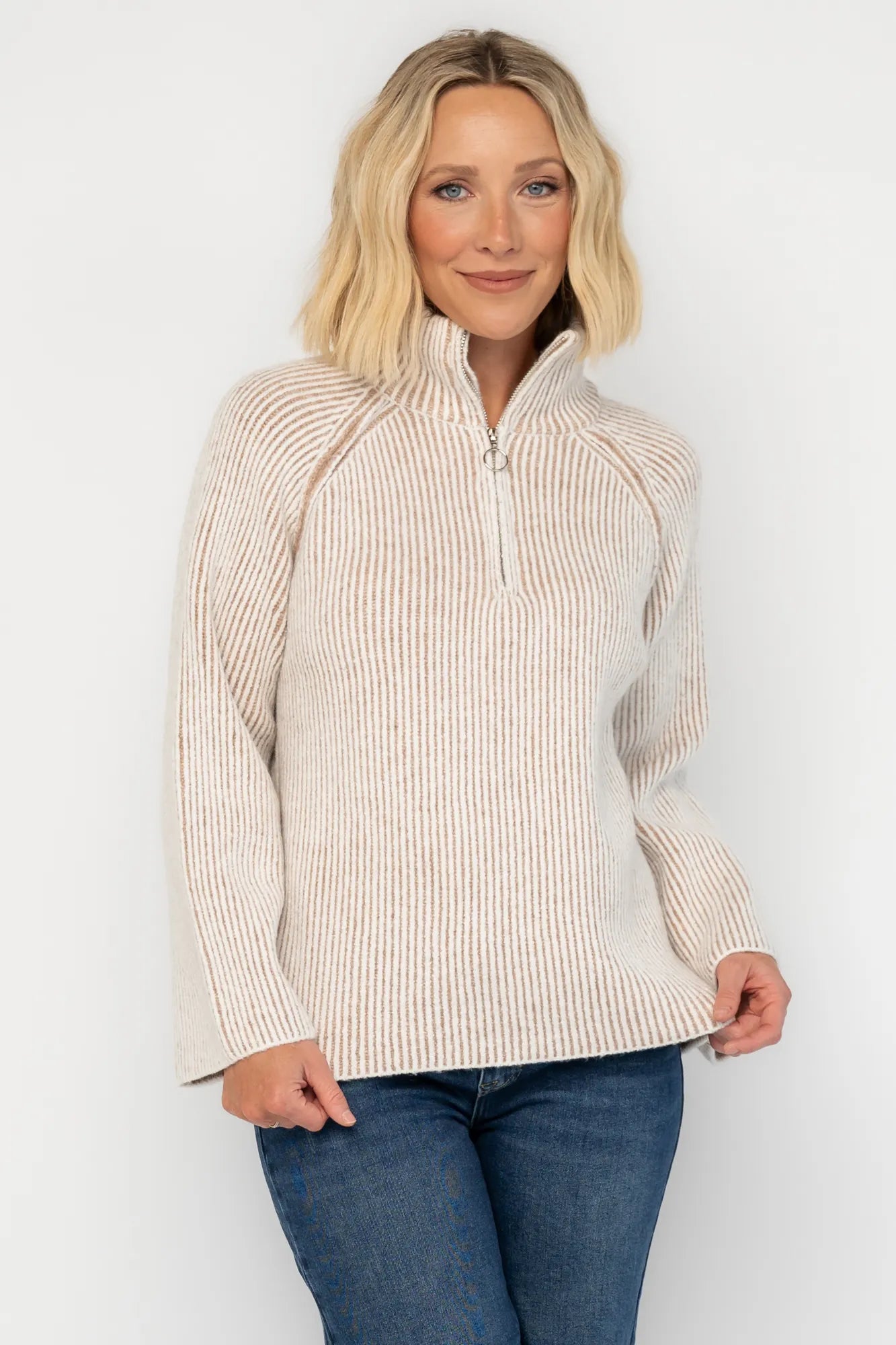 Arlington Half Zip Sweater | Beige Stripe Secondary image
