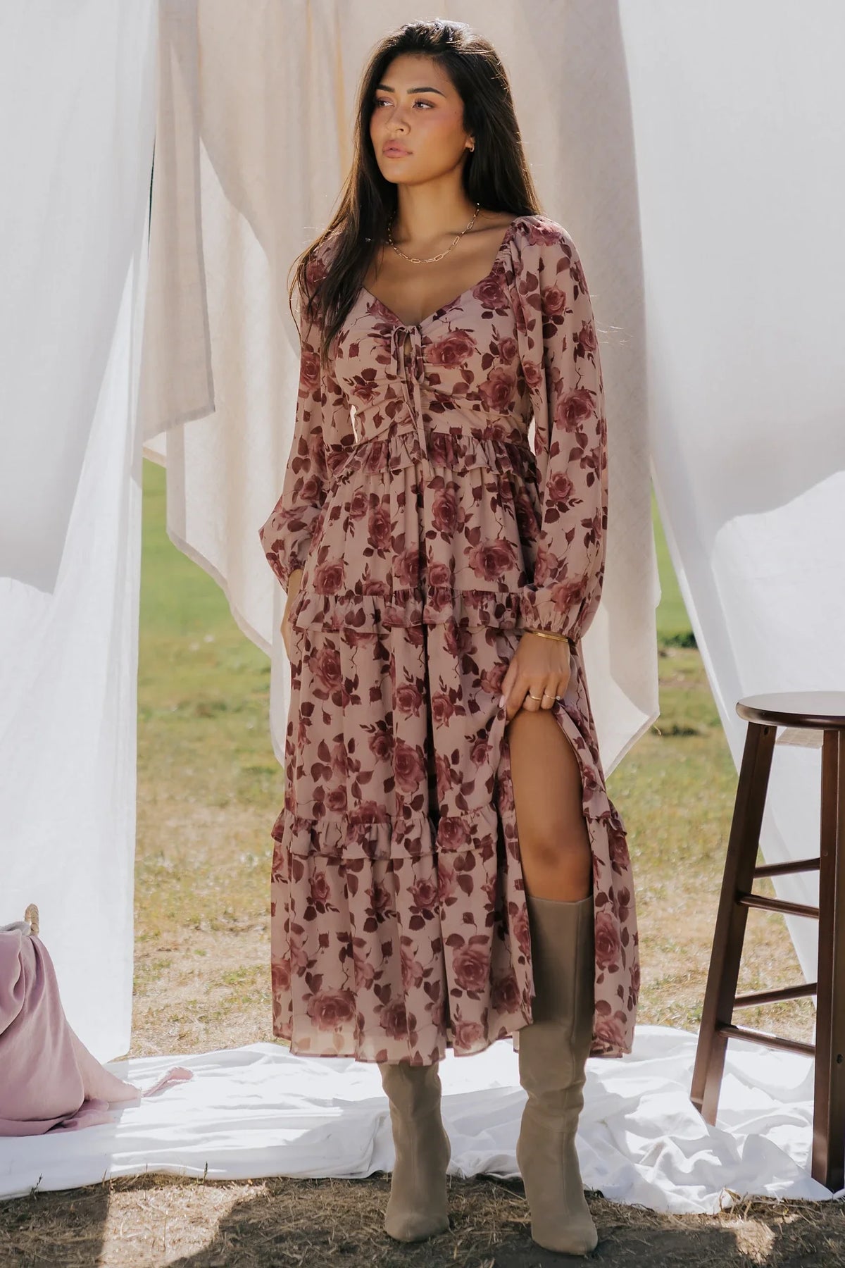 Serena Tiered Maxi Dress | Vintage Mauve Floral Main image