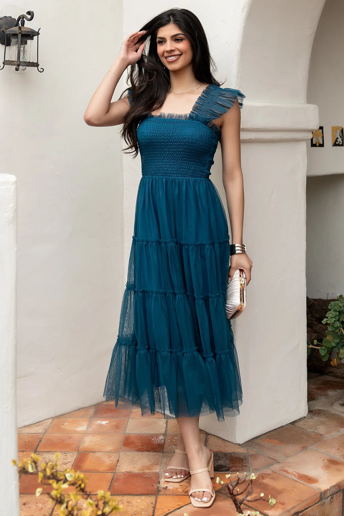 Emma Smocked Tulle Dress | Teal