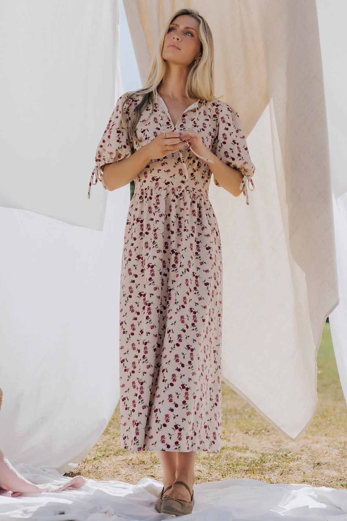 Beatrix Midi Dress | Ivory + Berry Floral Main image